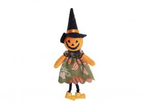 Halloween dekorációs figura narancssárga tök, zöld szoknyában