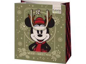 Green Grass Mickey egér karácsonyi közepes méretű prémium ajándéktáska 18x10x23cm
