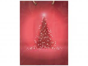 Ajándéktáska Piros színben karácsonyfa mintázattal 17,5x22,5x9,5cm