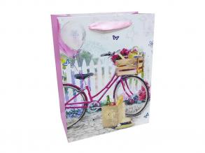 Ajándéktasak - közepes pink bicikli kosárral
