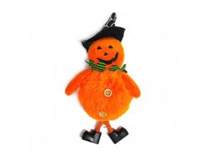 Halloween dekorációs figura narancssárga tök boszorkány fekete sapkában zöld sállal