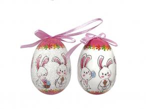 Húsvéti tojás 4db-os, nyuszik fehér-rózsaszín tojáson