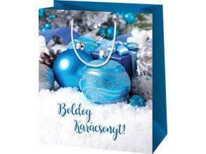Boldog karácsonyt! kék közepes méretű ajándéktáska 18x10x23cm