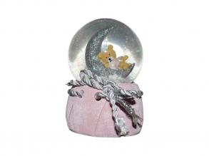 Hógömb, rózsaszín - maci holdon - világítós