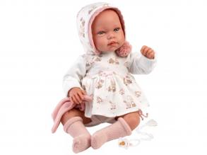 Llorens: Tala Llorana 44cm-es újszülött baba hanggal kapucnis ruhában