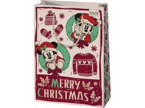 Green Grass Mickey egér karácsonyi nagy méretű prémium ajándéktáska 26x14x33cm