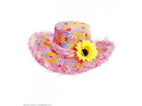Ibiza - virágos kalap, plüss szegéllyel, rózsaszín