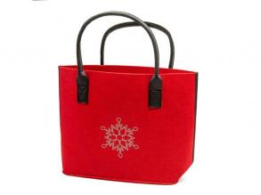 Filc bevásárló táska hópelyhekkel piros színben 38 x 34 cm-es