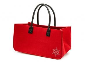 Filc bevásárló táska hópelyhekkel piros színben 25x50 cm-es