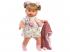 Llorens: Alexandra 42cm-es síró baba cumival rózsaszín kötött kabátban és virágos szoknyában