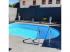 Acélfalú ovális medence POOLSANA HQ magas minőségű medence 4,90 x 3,00 x 1,35 m, kék fólia 0,8 mm PLUS szett aluminium korláttal