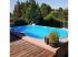 Acélfalú nyolcas alakú Poolsana HQ magas minőségű medence 6,25 x 3,60 x 1,35 m , kék fólia 0,8 mm-es, PLUS szett, részleges/teljes beépítés