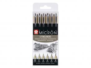 Sakura Pigma Micron tolltartó, 6 fineliner toll, fekete