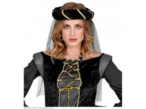 Középkori fejdísz fátyollal - fekete