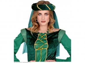 Középkori fejdísz fátyollal - zöld