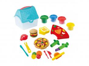 Játék hamburger és szendvics készítő gyurma készlet tárolódobozban, 4 gyurmával