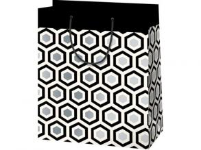 Fekete-fehér mintás exkluzív közepes méretű ajándéktáska 18x23x10cm-es