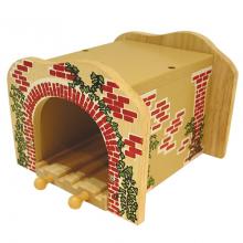 Fából készült vasúti sín, kétpályás alagút