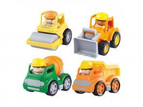 Mini építőipari járművek figurákkal játékkészlet, 8 darabos