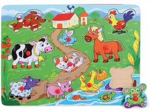Fa puzzle, 30x22,5x0,8 cm, 10-részes, állatok