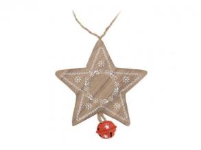 Karácsonyfadísz fából (csillag piros csengővel)