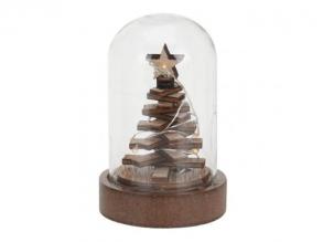 Dekoráció üvegbúrában, barna (karácsonyfa, LED fűzérrel)