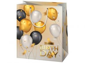 Happy Birthday! arany lufis exkluzív közepes méretű ajándéktáska 18x10x23cm