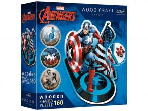 Wood Craft: Marvel - Amerika kapitány 160 db-os prémium fa puzzle - Trefl