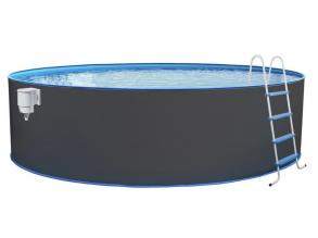 Fémvázas medence szett NUOVO, O 350 x 120 cm, szürke acélfal 0,4 mm, fólia 0,4 mm, szkimmer, létra