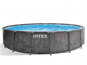 Intex Premium Frame Pool Set Prism Greywood Kerek Medence 457*1,22 létrával, szűrővel,takaróval