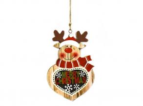 Dekorációs figura rénszarvas szív, Merry Christmas felirattal, LED világítással