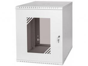 Stalflex RC19-12U-450GG 19" 12U 450 mm mély lapra szerelt szürke üveg ajtós fali rack szekrény