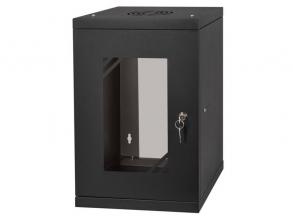 Stalflex RC10-9U-300GB 10" 9U 300 mm mély lapra szerelt fekete üveg ajtós fali rack szekrény