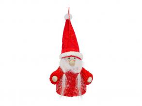 Karácsonyfadísz manó, kötött piros ruhában, copfos szakállal