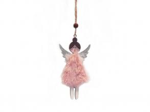 Karácsonyi dekoráció angyal rózsaszín szőrme ruhában
