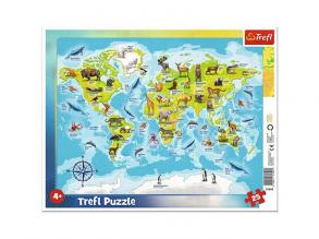 Világtérkép állatokkal 25 db-os keretes puzzle - Trefl
