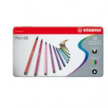 Stabilo Pen 68, 10 darab filctoll fémdobozban