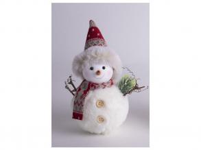 Karácsonyi dekoráció hóember piros sállal-sapkával, 18 cm