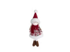 Karácsonyi dekoráció lány kötött ruhában, bordó sállal