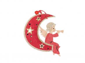 Karácsonyi dekoráció piros hold, angyal kürttel