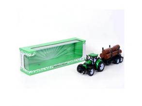Farm traktor pótkocsival és rönkfával