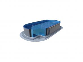 Ibiza ovális medence, 6,00 x 3,20 x 1,20 m, szürke, fal 0,60 mm, szkimmer nyílással, alsó sínekkel, felsö sínek nélkül