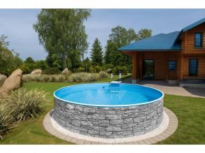 Azuro Stone 4,6 m átméroju 1,2 m mély medence Lagoon 0.5 mm kék fóliával, szkimmer nyílás kiképzéssel, létra és szuro nélkül