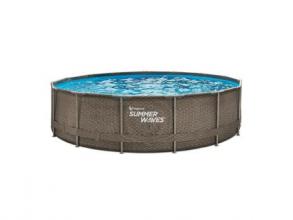 Summer Waves medence, Active Frame 457 x 106 cm, barna rattan fonat, szűrőszivattyú