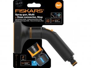 Fiskars Comfort locsolópisztoly, multi + CF tömlőcsatlakozó 13-15mm, STOP