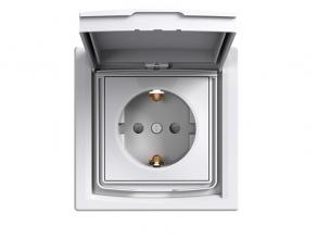 Schneider EPH3100321 ASFORA GYV/csapfedeles/IP44/kerettel/fehér 2P+F csatlakozóaljzat