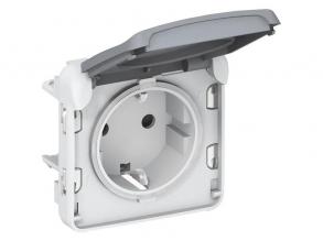 Legrand 069571 Plexo 55 csapófedéllel csavaros szürke 2P+F aljzat