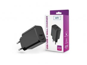 Setty TF-0120 20W Type-C/USB fekete hálózati töltő