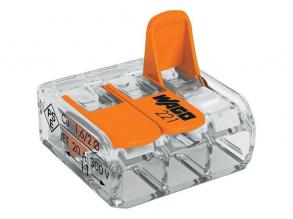 WAGO 221-613 30db/csomag 41A/450V leágazás 3x 0,5-6mm2 átlátszó vezetékösszekötő