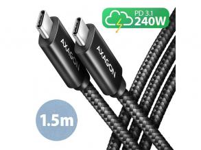 Axagon BUCM2-CM15AB 1,5m USB C fekete adat- és töltőkábel